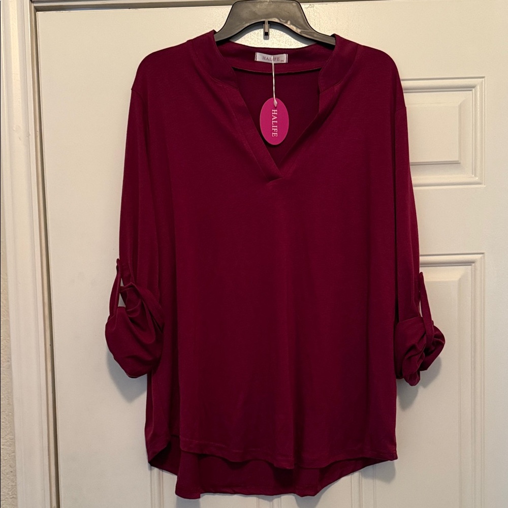 Deep Red V-Neck Blouse